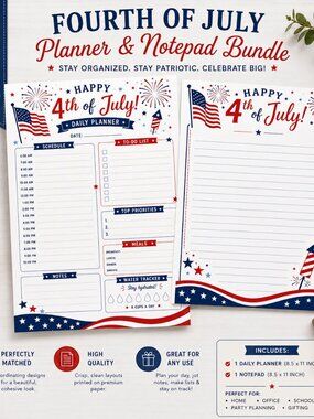 4th of July Planner & Notepad Bundle | Patriotic Daily Planner and Notepad
